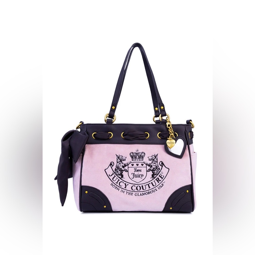 Juicy Couture pink and brown vintage Y2K tote bag with bow detail